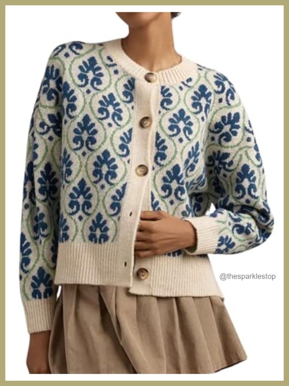 Floral Knit Cardigan Sweater Open Front Long Sleeve Button Down Vintage